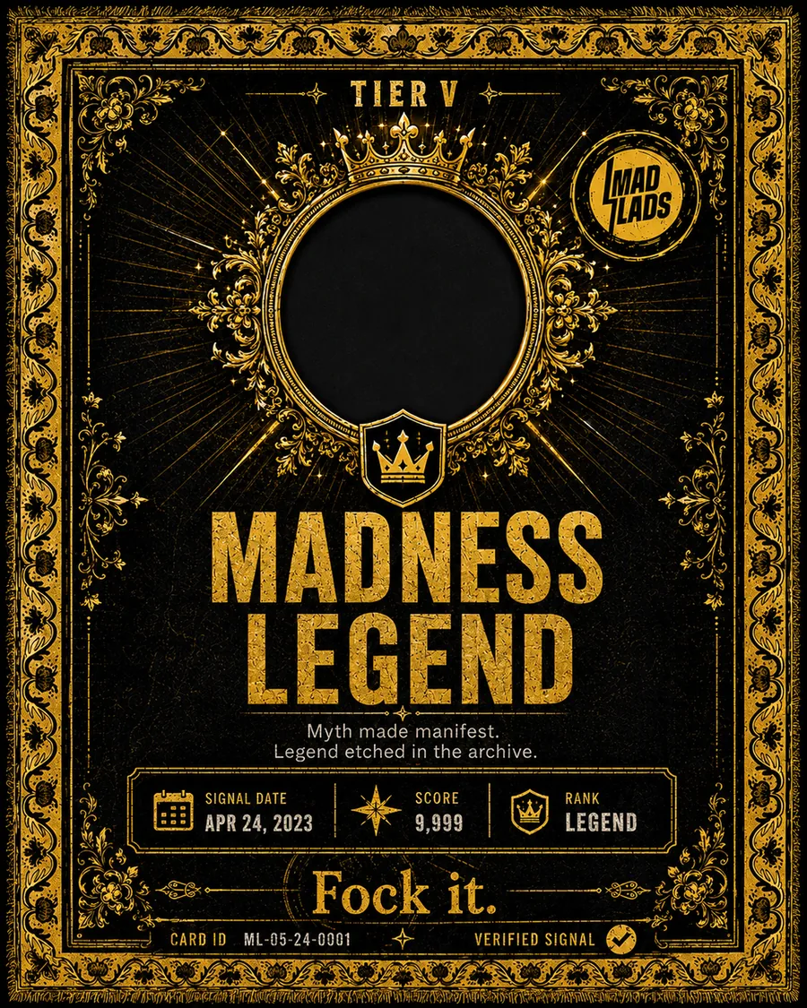 Sample Tier V Madness Legend artwork; not an issued collector card